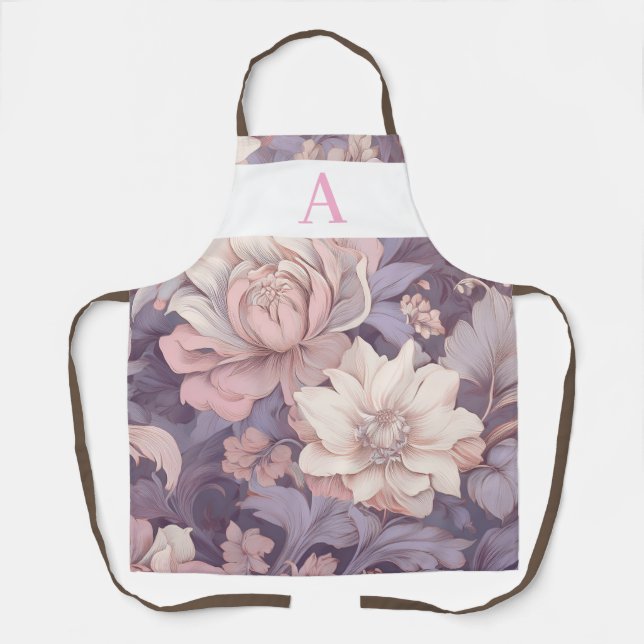 Tablier Conception florale Pastel personnalisée avec Monog (Recto)