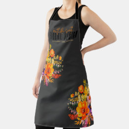 Tablier Conception Florale Sophistiquée Fleurs Noir Orange