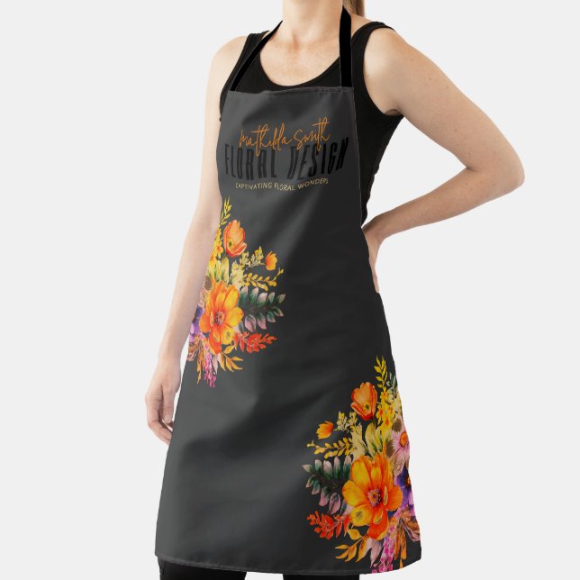 Tablier Conception Florale Sophistiquée Fleurs Noir Orange (Insitu)