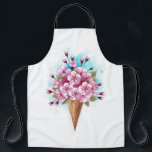 Tablier Cône rose Sakura crème glacée gaufre<br><div class="desc">Cône gaufre douce avec fleurs de cerisier japonais rose frais sur arrière - plan blanc avec stries d'aquarelle bleue. Cerise japonaise rose.</div>