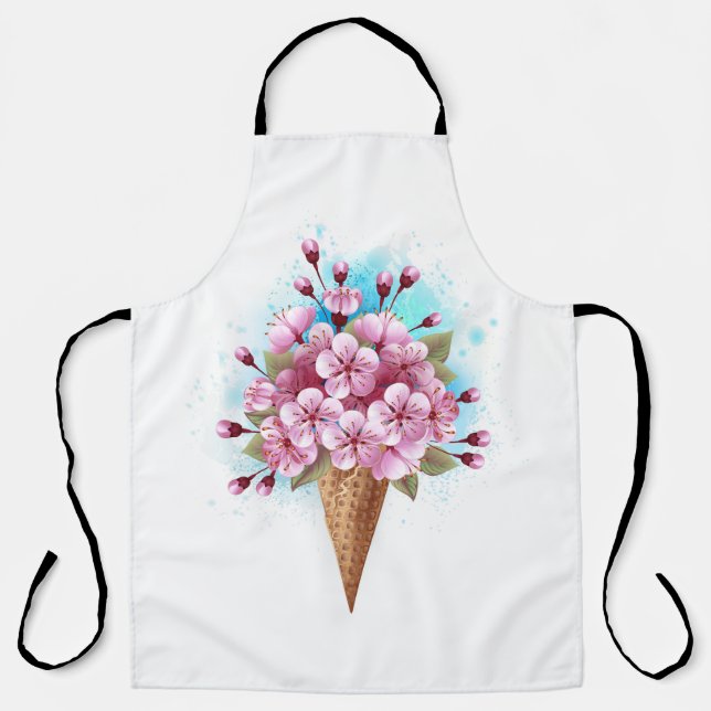 Tablier Cône rose Sakura crème glacée gaufre (Recto)