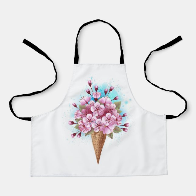 Tablier Cône rose Sakura crème glacée gaufre (Recto)