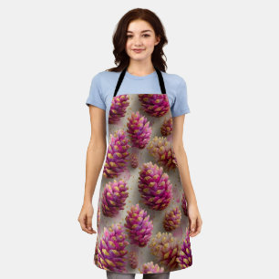 Tablier Cônes de pin rose d'hiver aux accents dorés