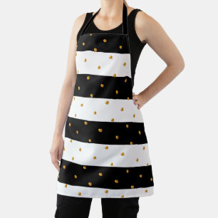 Tablier Confettis dorés élégants sur rayures noires et bla
