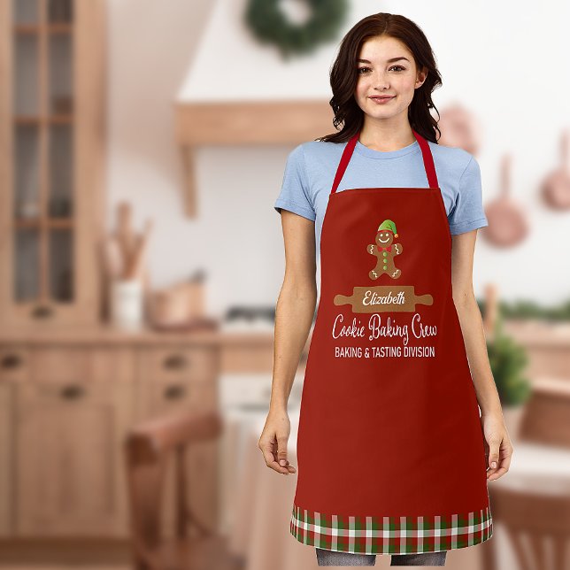 Tablier Cookie Plaid Baking Crew Red Christmas (Christmas Cooking Baking Crew - Custom and personalized with name. Festive red plaid)