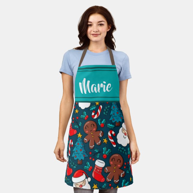 Tablier Cookies de Noël Motif Festif mignon avec nom (Porté)