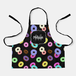 Tablier Cool amusant beignets colorés motif noir Monogramm
