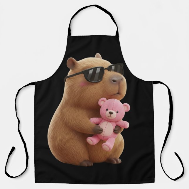 Tablier Cool Chill Capybara BBQ Apron with Teddy Bear (Recto)
