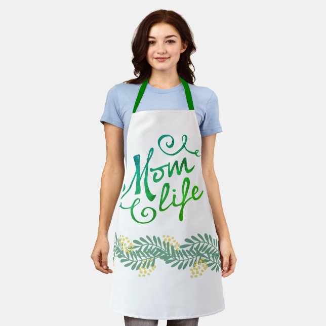 Tablier Cool Hip Green Jaune Floral Maman Vie Chef Baker (Porté)