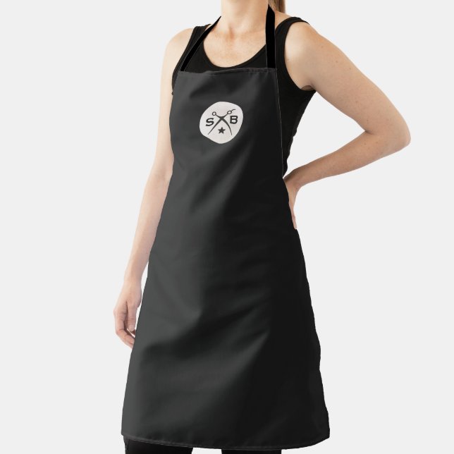 Tablier Cool Retro Vintage Barber Monogrammes Ciseaux Noir (Insitu)