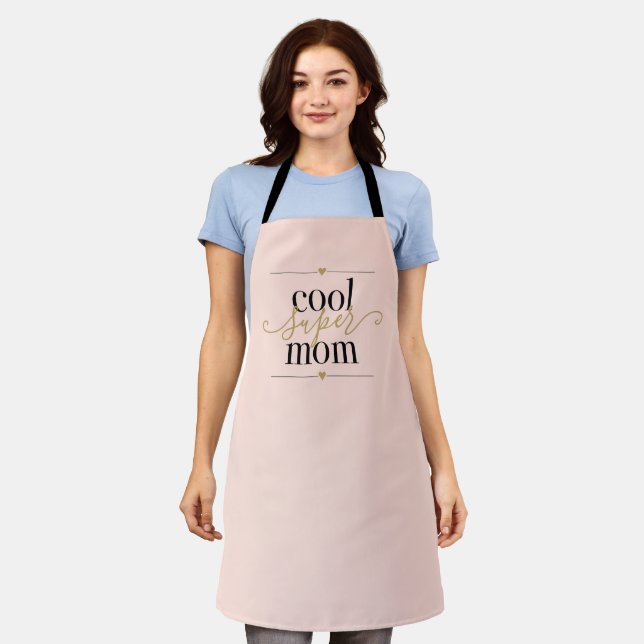 Tablier Cool Super Mom Moderne Elegant Blush Rose et Or (Porté)