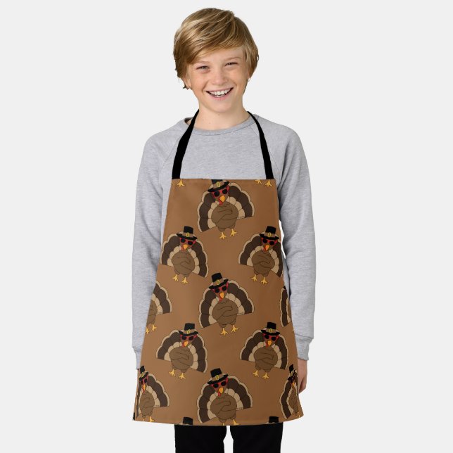 Tablier Cool Turquie Thanksgiving fun brown motif (Porté)