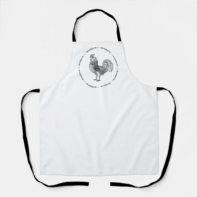 Tablier Coq de campagne noir et blanc (Recto)