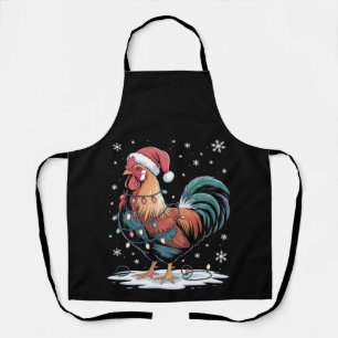Tablier Coq de Noël Chapeau de Père Noël Lumières Poulet F