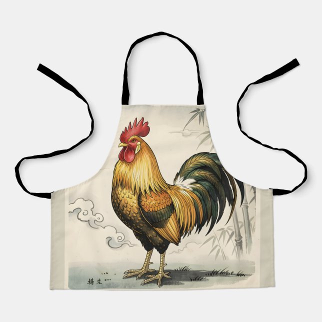 Tablier Coq doré art japonais (Recto)