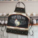 Tablier Coq Poulet De La Ferme Oeufs Frais Rustique Ferme<br><div class="desc">"Rooster Chicken Farm Oeufs Frais Ferme Rustique." Un beau coq noir et blanc est placé sur un panneau peint "Farm Fresh Eggs" arrière - plan avec des rouleaux de feuilles et des éléments vintages et jumelé avec des motifs de carreaux rustiques en diamant en noir et marron pour un design...</div>