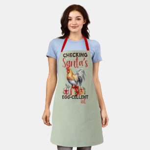 Tablier Coq Vintage Vérifiant la Liste du Père Noël Noël
