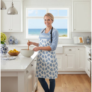 Tablier Coques de mer peintes à la main bleue Nom personna