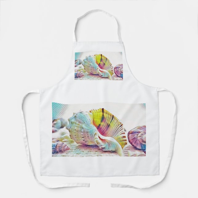 Tablier Coquillages bleu rose aquarelle Apron (Recto)