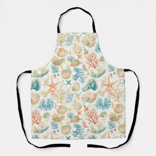 Tablier Coquilles Fantaisistes & Corail avec Accents Bleus