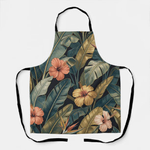 Tablier Corail Hibiscus Feuille de Banane Motif Tropical F