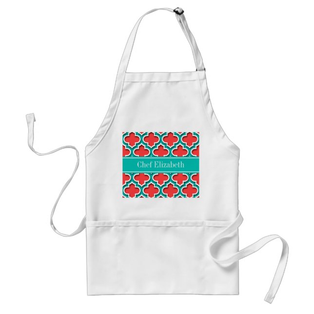 Tablier Corail Rouge, Teal Moroccan #5DS Monogramme du nom (Devant)