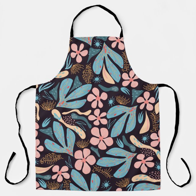 Tablier Coral Blue Floral Dark Print (Recto)