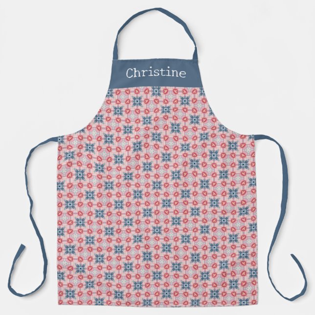 Tablier Coral Blue Star Pattern Personalized Name (Recto)