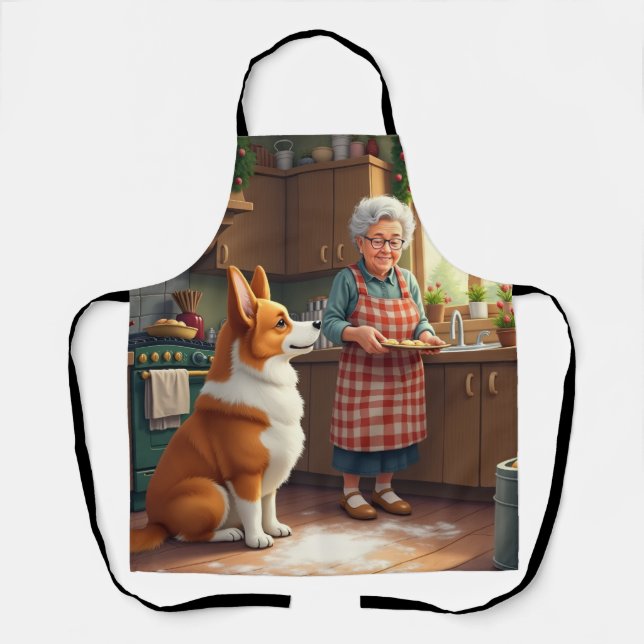 Tablier Corgi Baking with Grandma Christmas Painting (Recto)