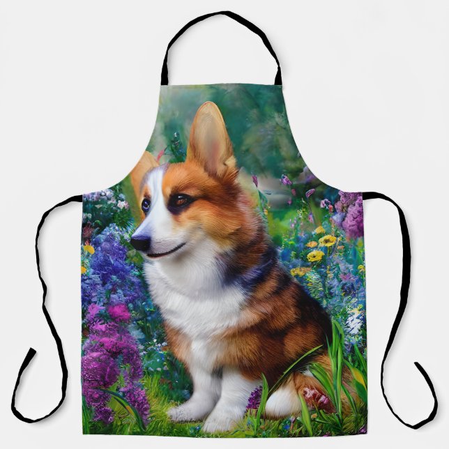Tablier Corgi dans le jardin (Recto)