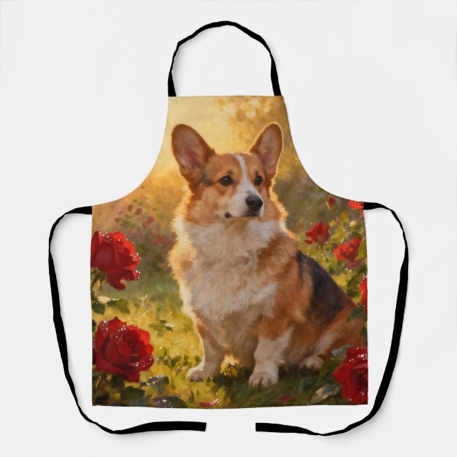 Tablier Corgi dans les Roses III (Recto)