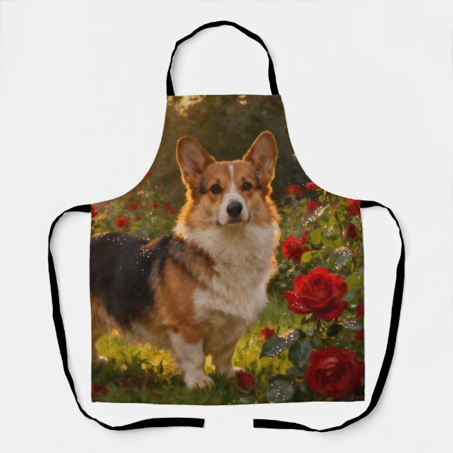 Tablier Corgi dans les Roses IV (Recto)