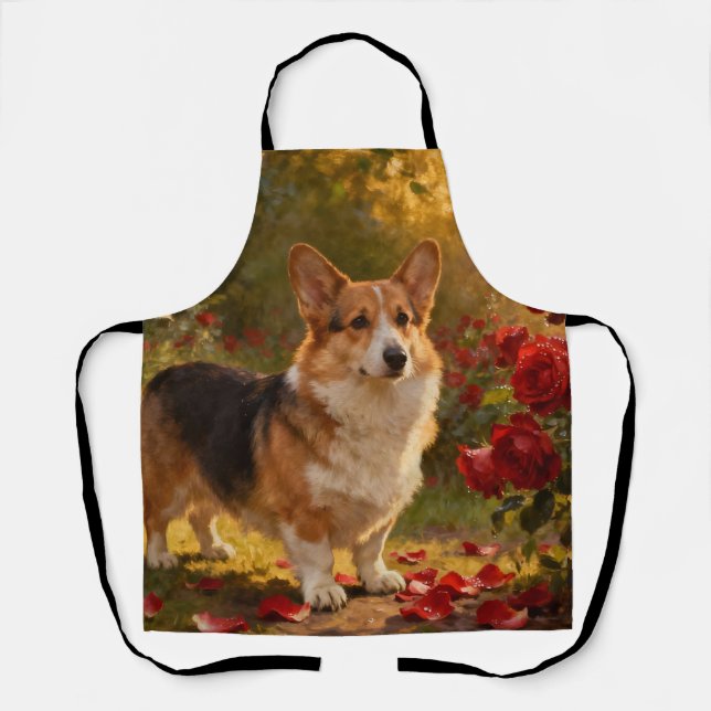 Tablier Corgi dans les Roses V (Recto)