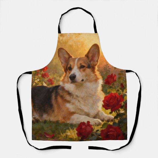 Tablier Corgi dans les Roses VI (Recto)