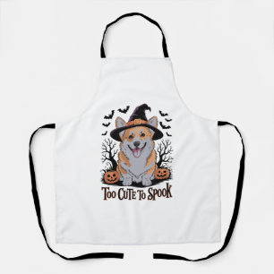 Tablier Corgi d'Halloween mignonne en Casquette de sorcièr