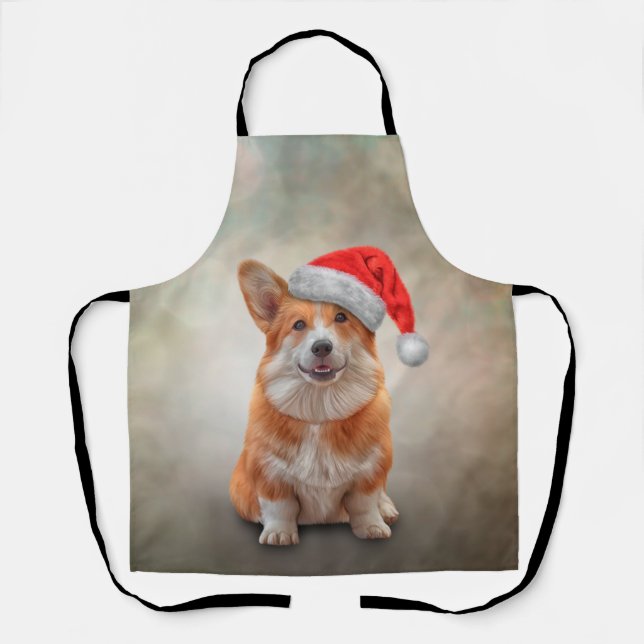 Tablier Corgi gallois en casquette rouge du Père Noël (Recto)