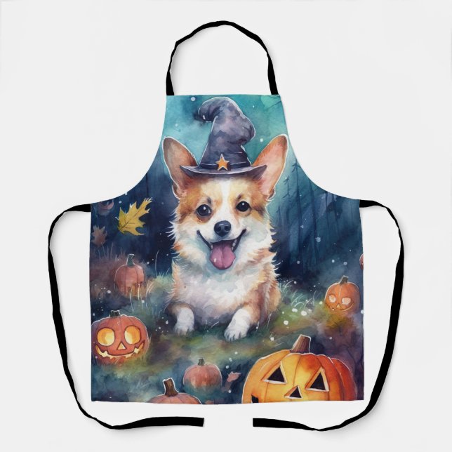 Tablier Corgi Halloween avec citrouilles effrayant (Recto)