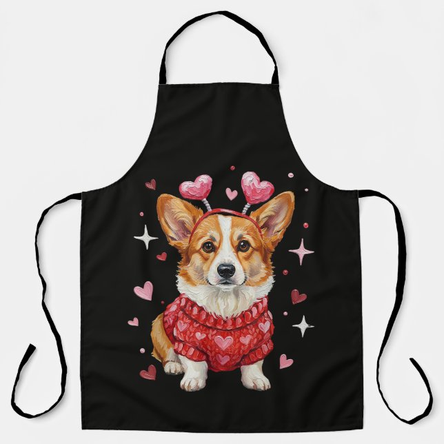 Tablier Corgi Mignon Cœur Saint Valentin (Recto)
