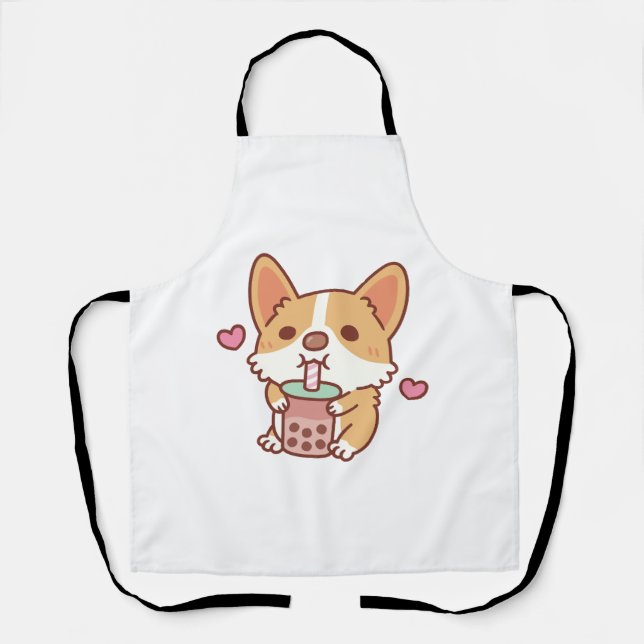 Tablier Corgi mignonne Aime Boire Thé Bubble (Recto)