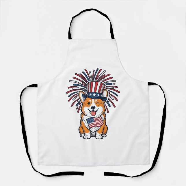 Tablier Corgi Patriotique Feu d'Artifice Chien Conception  (Recto)