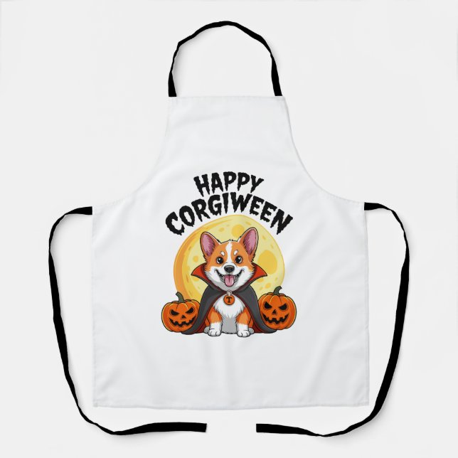 Tablier Corgiween d'Halloween, chien Corgi effrayant (Recto)
