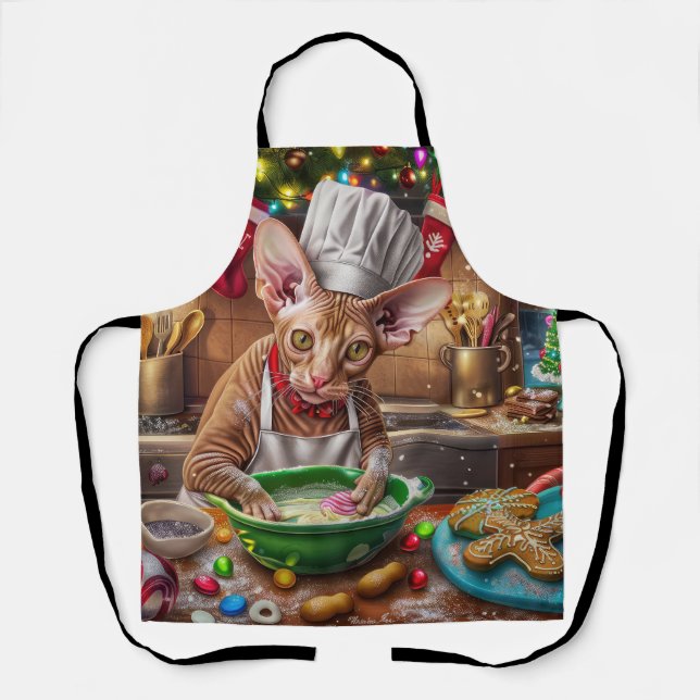 Tablier Cornish Rex Fêtes de fin d'année en cuisine : Noël (Recto)