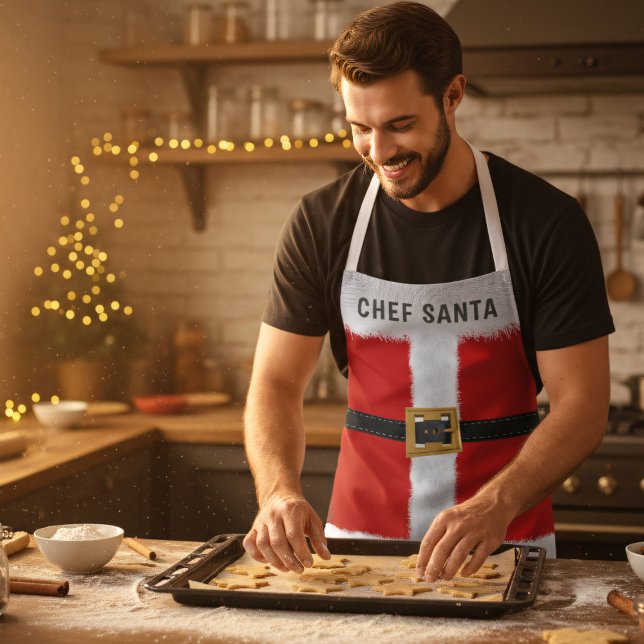 Tablier Costume de Noël de M. Santa Claus (For the Chef in the Christmas kitchen. A funny red costume apron suitable for all Santas)