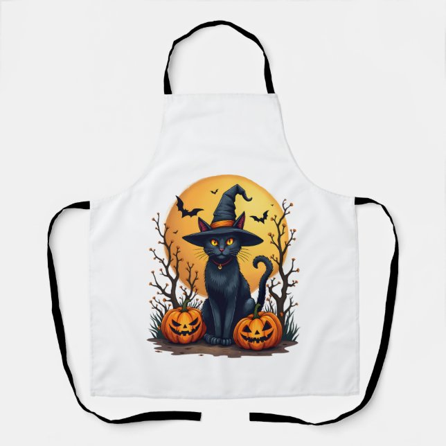 Tablier Costume Halloween rétro effrayant Chat noir Apoth  (Recto)
