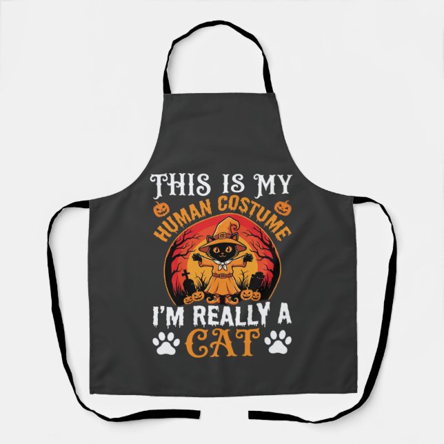Tablier Costume Humain Chat Halloween Graphique Vintage (Recto)