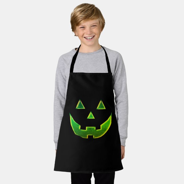 Tablier Costume Jack-o'-lantern vert néon Halloween noir (Porté)