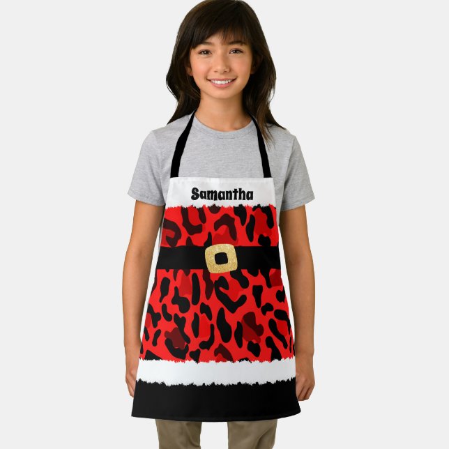 Tablier Costume Père Noël Empreinte de léopard rouge Enfan (Insitu)