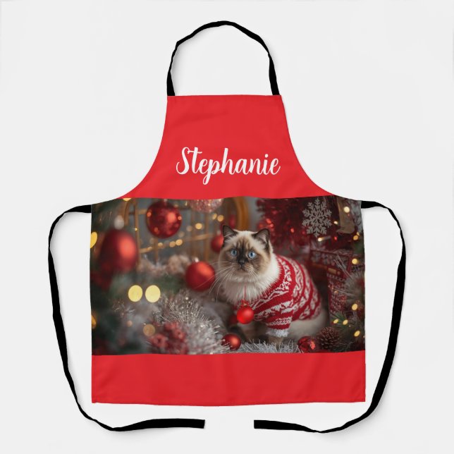 Tablier Cosy Birman Chat Noël Personnalisé (Recto)