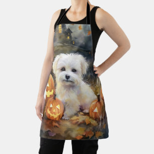 Tablier Coton De Tulear Halloween avec citrouilles effraya