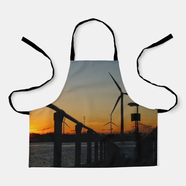 Tablier Coucher de soleil avec moulin à vent, relaxant. (Recto)